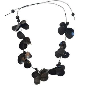 HANDMADE Black Wood‎ Leaf Necklace with Adjustable Strap